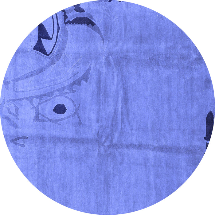 Round Machine Washable Abstract Blue Modern Rug, wshabs3585blu