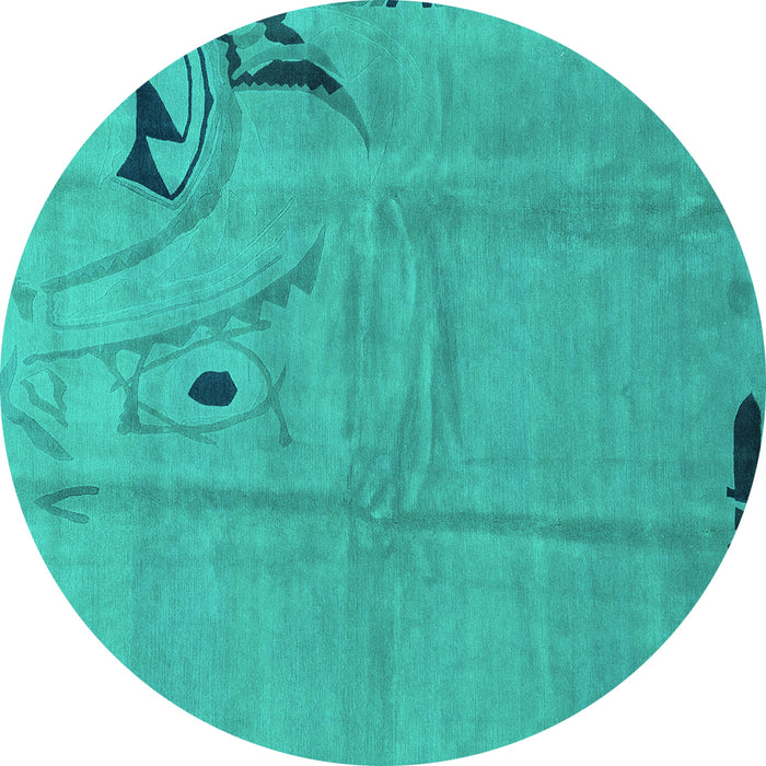 Round Machine Washable Abstract Turquoise Modern Area Rugs, wshabs3585turq