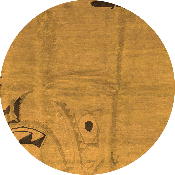 Round Machine Washable Abstract Orange Modern Area Rugs, wshabs3585org