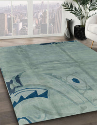 Abstract Dark Sea Green Modern Rug, abs3585