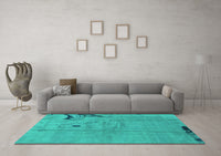 Machine Washable Abstract Turquoise Modern Rug, wshabs3585turq