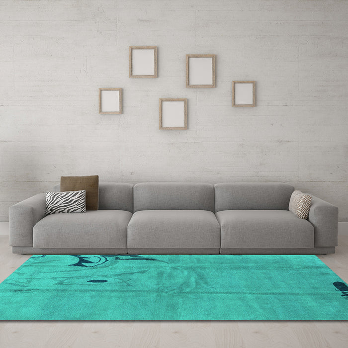 Machine Washable Abstract Turquoise Modern Area Rugs in a Living Room,, wshabs3585turq