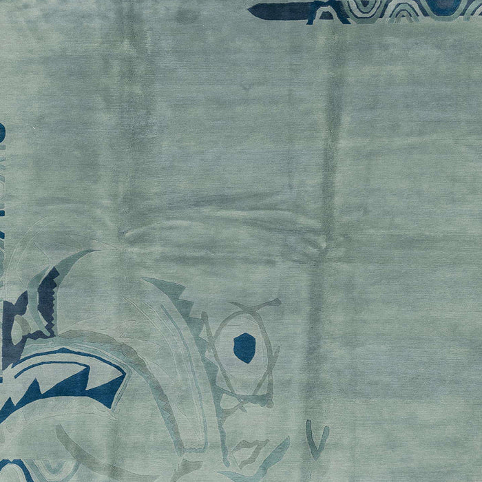 Square Abstract Dark Sea Green Modern Rug, abs3585