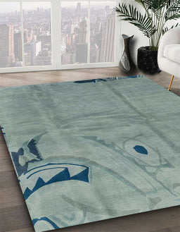 Machine Washable Abstract Dark Sea Green Rug in a Family Room, wshabs3585