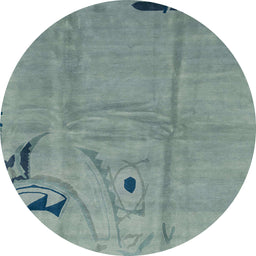 Round Machine Washable Abstract Dark Sea Green Rug, wshabs3585