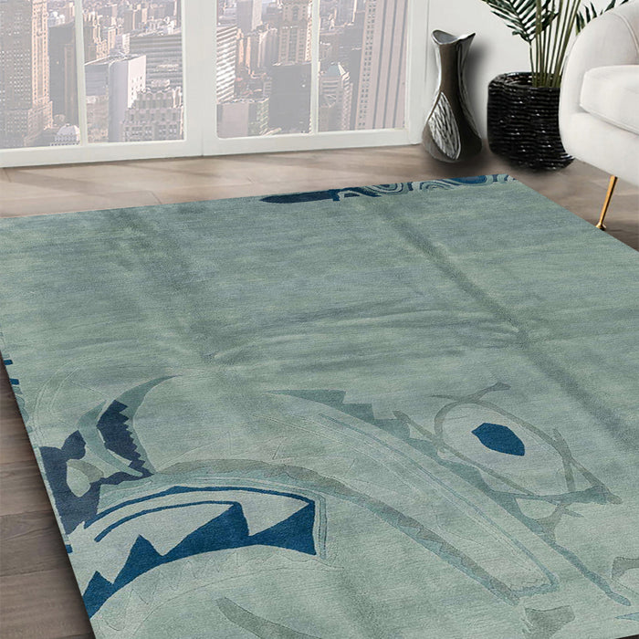 Abstract Dark Sea Green Modern Rug in Family Room, abs3585