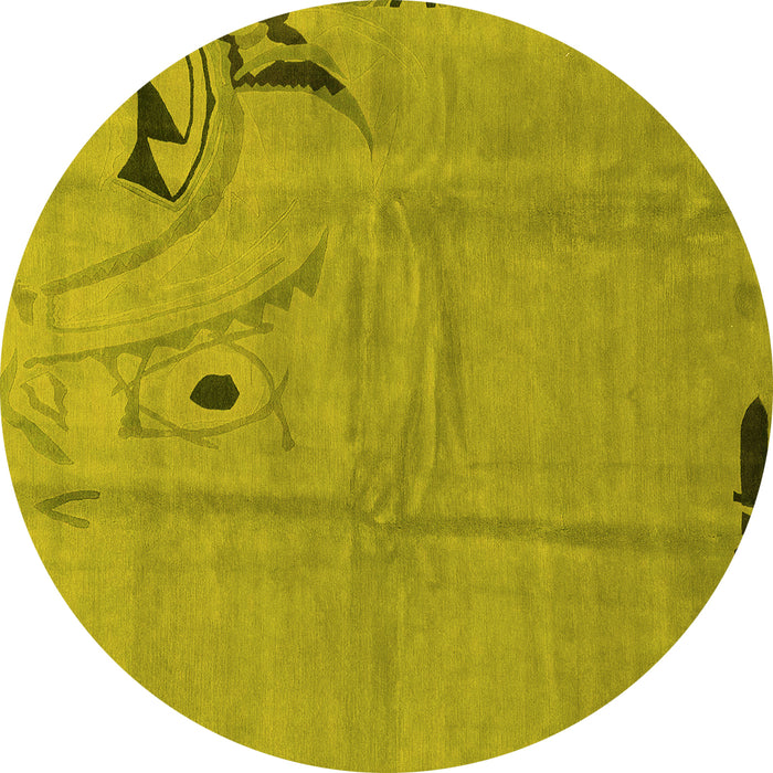 Round Machine Washable Abstract Yellow Modern Rug, wshabs3585yw