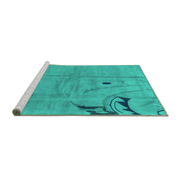 Sideview of Machine Washable Abstract Turquoise Modern Area Rugs, wshabs3585turq