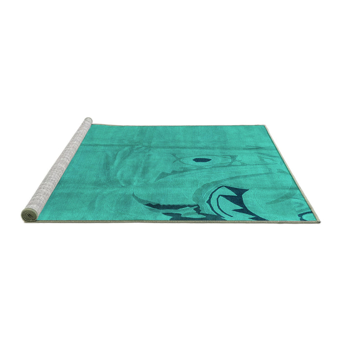 Sideview of Machine Washable Abstract Turquoise Modern Area Rugs, wshabs3585turq
