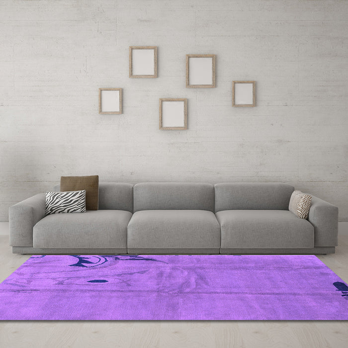 Machine Washable Abstract Purple Modern Area Rugs in a Living Room, wshabs3585pur