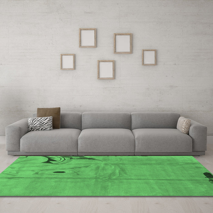 Machine Washable Abstract Emerald Green Modern Area Rugs in a Living Room,, wshabs3585emgrn