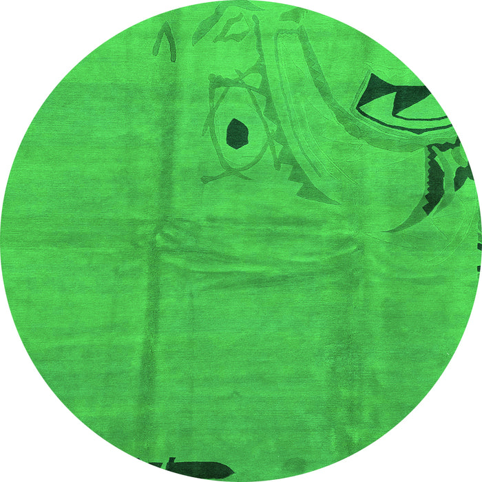 Round Abstract Green Modern Rug, abs3585grn