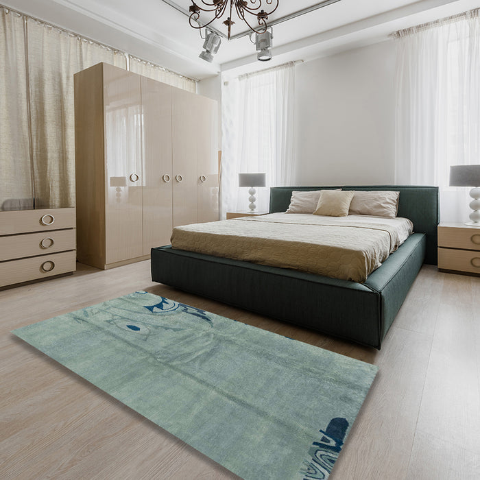 Abstract Dark Sea Green Modern Rug in a Bedroom, abs3585