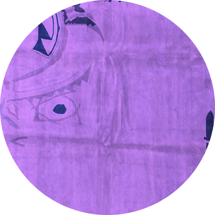 Round Machine Washable Abstract Purple Modern Area Rugs, wshabs3585pur