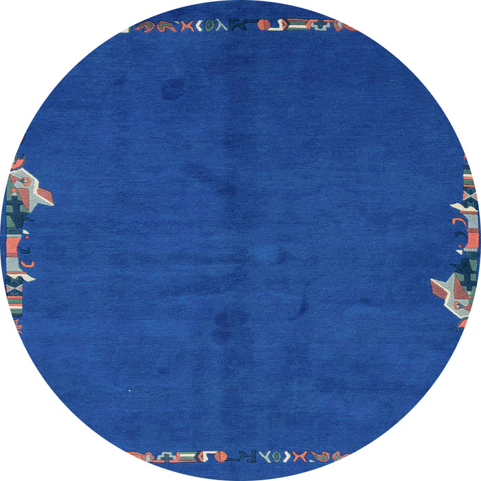Round Machine Washable Abstract Ocean Blue Rug, wshabs3586