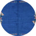 Round Machine Washable Abstract Ocean Blue Rug, wshabs3586