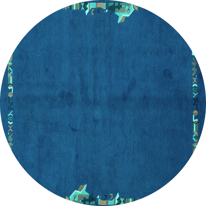 Round Machine Washable Abstract Turquoise Modern Area Rugs, wshabs3586turq