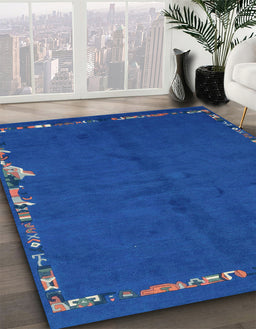Abstract Ocean Blue Modern Rug in Family Room, abs3586