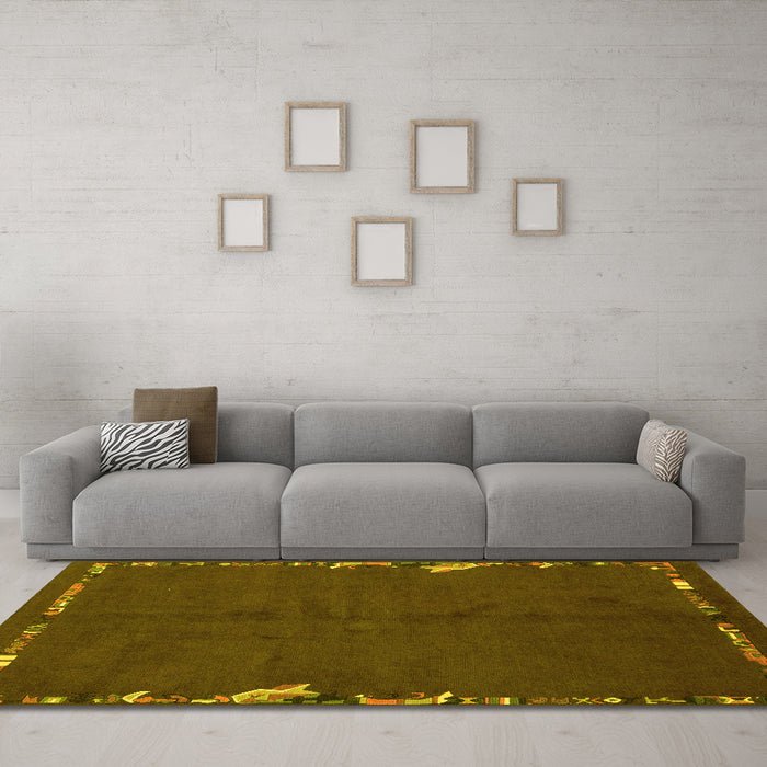 Machine Washable Abstract Yellow Modern Rug in a Living Room, wshabs3586yw