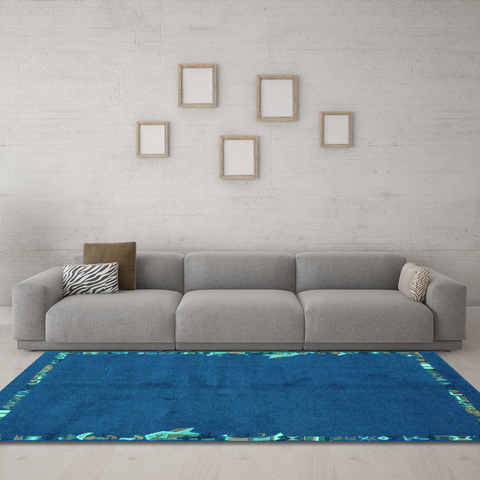 Machine Washable Abstract Turquoise Modern Area Rugs in a Living Room,, wshabs3586turq