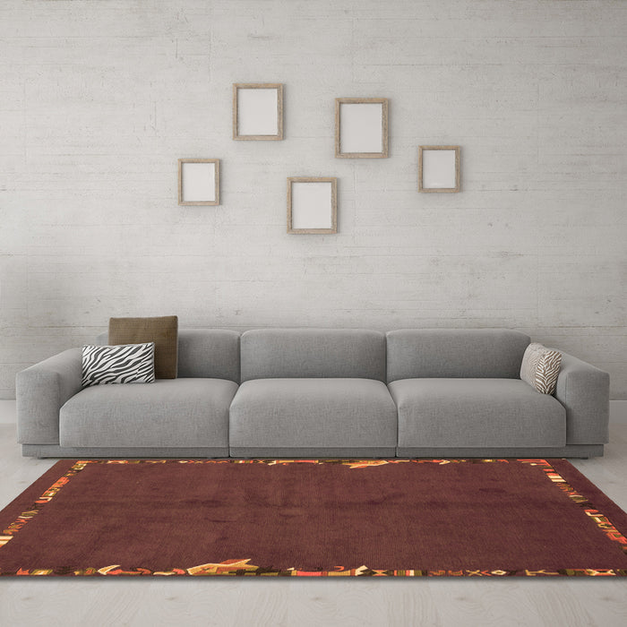 Machine Washable Abstract Orange Modern Area Rugs in a Living Room, wshabs3586org