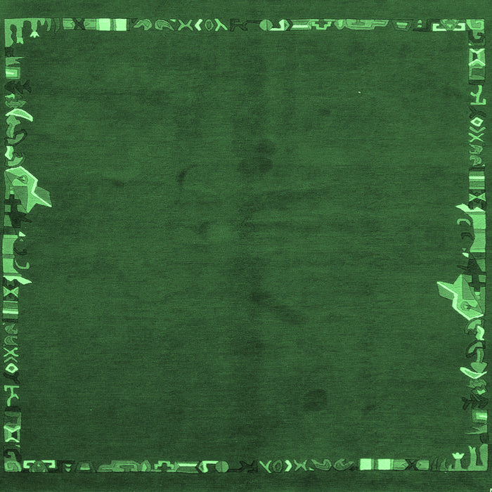 Square Machine Washable Abstract Emerald Green Modern Area Rugs, wshabs3586emgrn