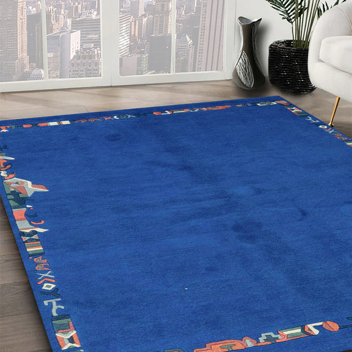 Abstract Ocean Blue Modern Rug in Family Room, abs3586