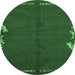 Round Abstract Emerald Green Modern Rug, abs3586emgrn