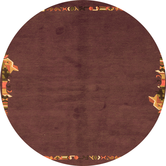 Round Machine Washable Abstract Orange Modern Area Rugs, wshabs3586org
