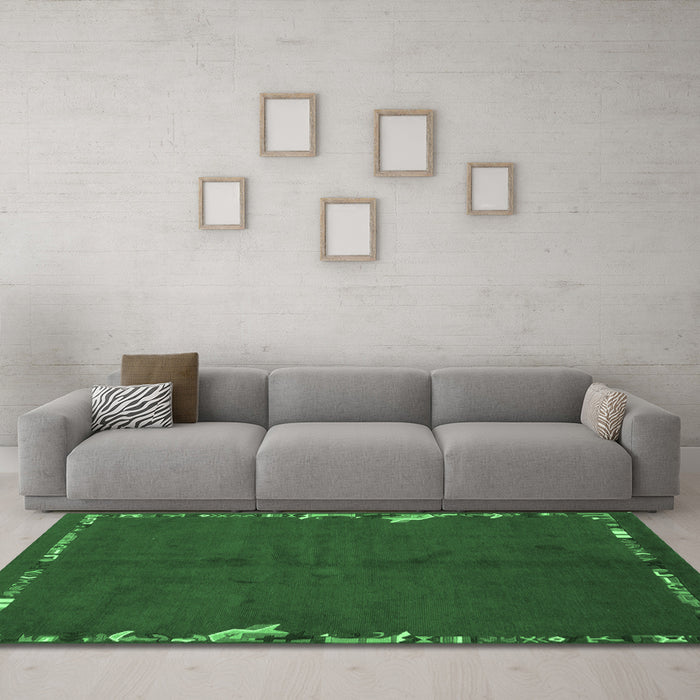 Machine Washable Abstract Emerald Green Modern Area Rugs in a Living Room,, wshabs3586emgrn