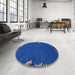 Round Machine Washable Abstract Ocean Blue Rug in a Office, wshabs3586