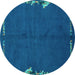 Round Abstract Turquoise Modern Rug, abs3586turq