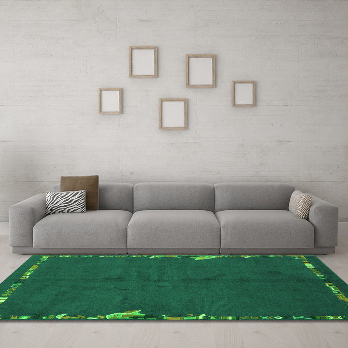 Machine Washable Abstract Green Modern Area Rugs in a Living Room,, wshabs3586grn