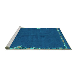 Sideview of Machine Washable Abstract Turquoise Modern Area Rugs, wshabs3586turq