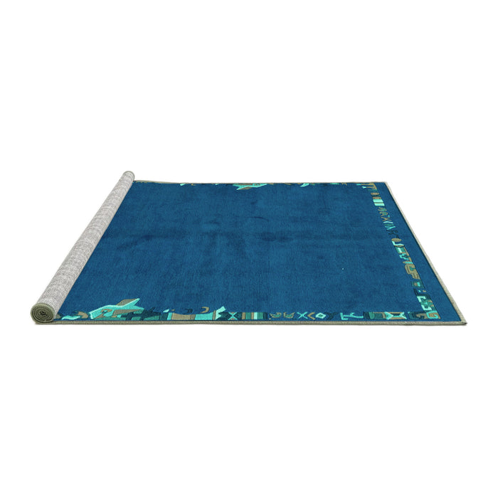 Sideview of Machine Washable Abstract Turquoise Modern Area Rugs, wshabs3586turq