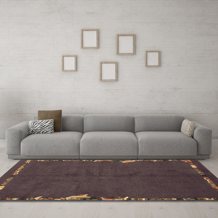 Machine Washable Abstract Brown Modern Rug in a Living Room,, wshabs3586brn