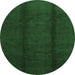 Round Machine Washable Abstract Emerald Green Modern Area Rugs, wshabs3587emgrn