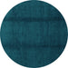 Round Machine Washable Abstract Turquoise Modern Area Rugs, wshabs3587turq