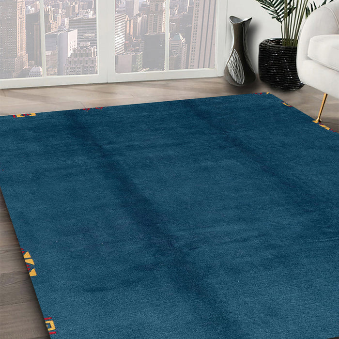 Abstract Teal Green Modern Rug in Family Room, abs3587