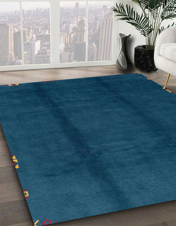 Machine Washable Abstract Teal Green Rug in a Family Room, wshabs3587