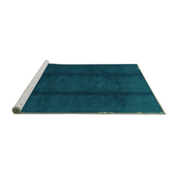 Sideview of Machine Washable Abstract Turquoise Modern Area Rugs, wshabs3587turq