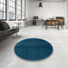 Round Machine Washable Abstract Teal Green Rug in a Office, wshabs3587