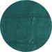 Round Machine Washable Abstract Turquoise Modern Area Rugs, wshabs3588turq