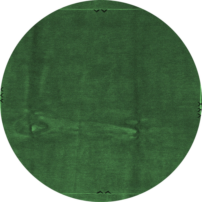Round Machine Washable Abstract Emerald Green Modern Area Rugs, wshabs3588emgrn