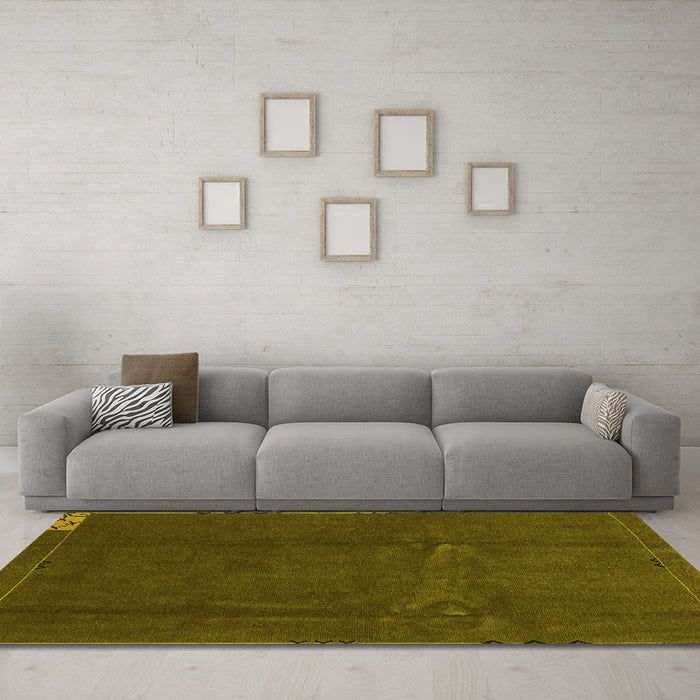 Machine Washable Abstract Yellow Modern Rug in a Living Room, wshabs3588yw