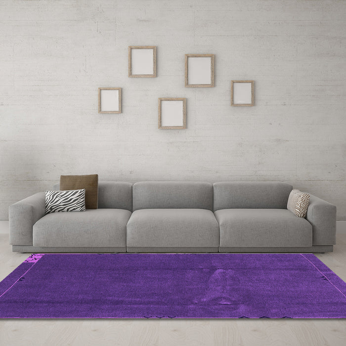 Machine Washable Abstract Purple Modern Area Rugs in a Living Room, wshabs3588pur