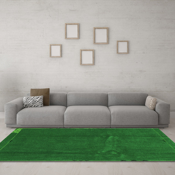 Machine Washable Abstract Green Modern Area Rugs in a Living Room,, wshabs3588grn