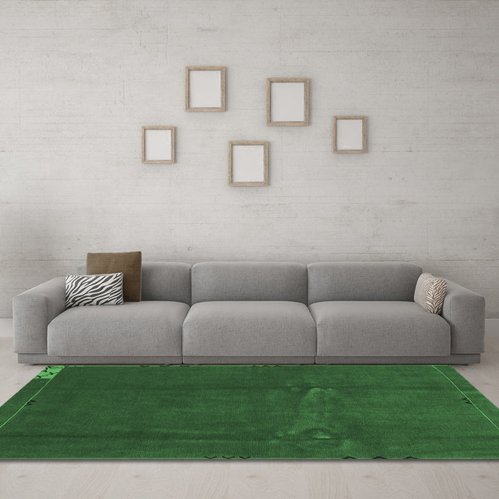 Machine Washable Abstract Emerald Green Modern Area Rugs in a Living Room,, wshabs3588emgrn