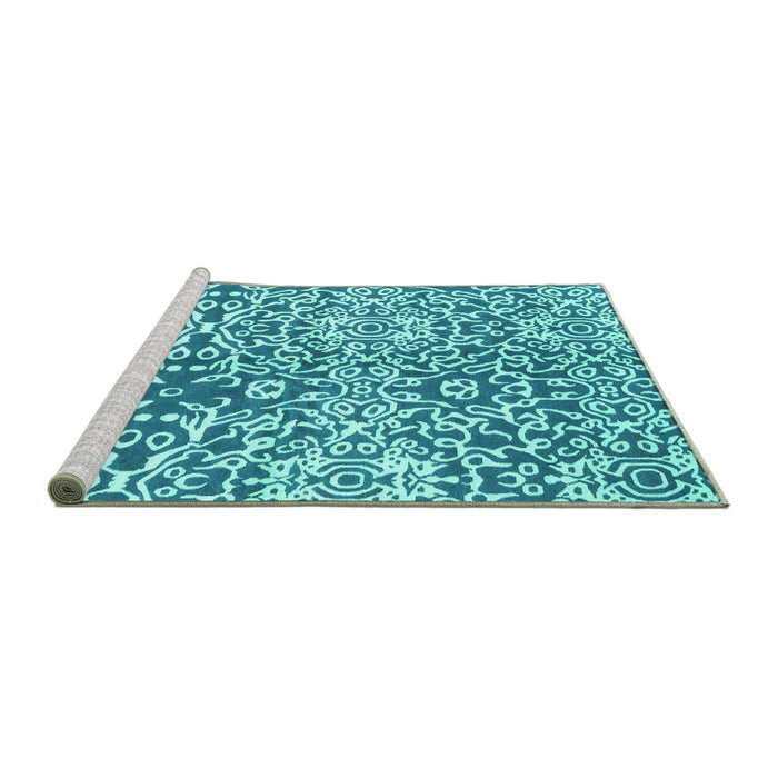 Sideview of Machine Washable Abstract Turquoise Modern Area Rugs, wshabs3589turq