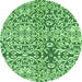 Round Machine Washable Abstract Green Modern Area Rugs, wshabs3589grn